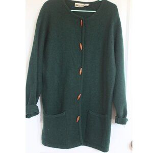 VTG Russ Australia Green Toggle Grannycore Long wool Cardigan Sz Large Christmas